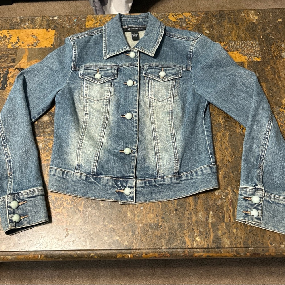 Inc International Concepts Women's Blue Jean Distressed Jacket Size Small